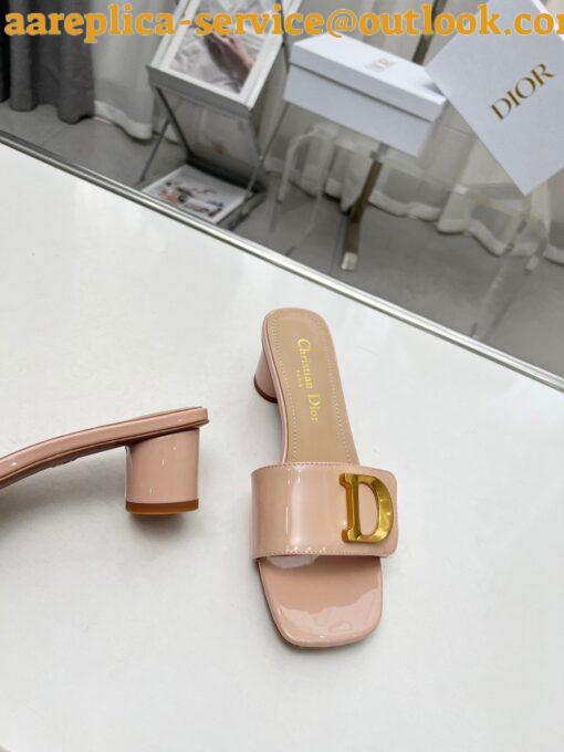 Replica Dior C’est Heeled 50MM Slides in Nude Patent Calfskin