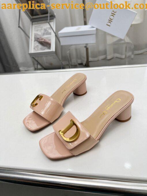 Replica Dior C’est Heeled 50MM Slides in Nude Patent Calfskin 3