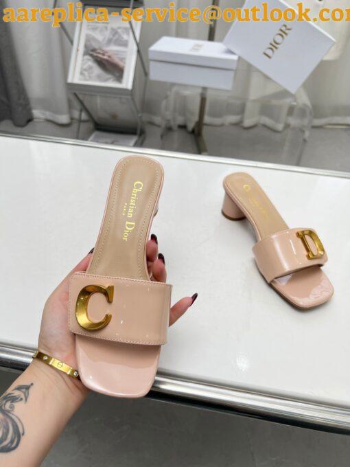 Replica Dior C’est Heeled 50MM Slides in Nude Patent Calfskin 4