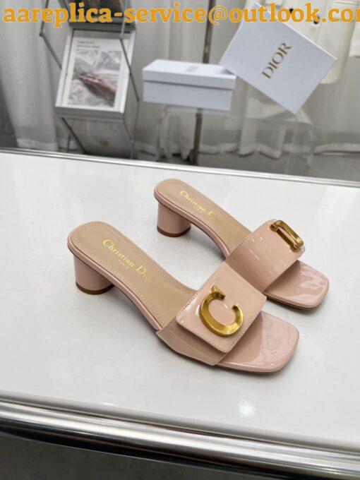 Replica Dior C’est Heeled 50MM Slides in Nude Patent Calfskin 5