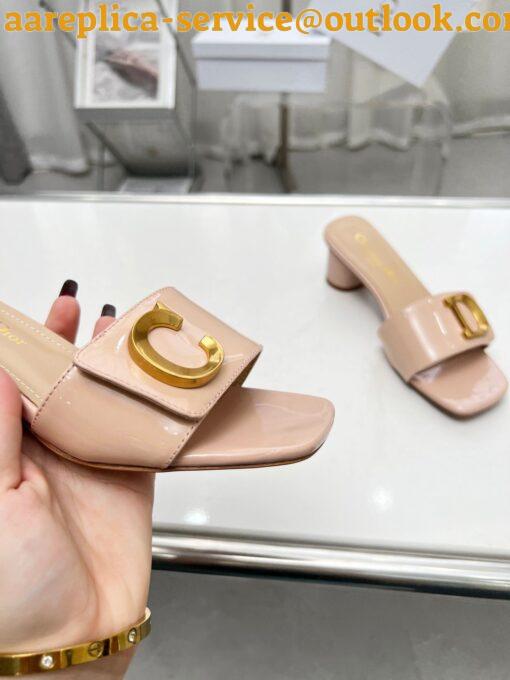 Replica Dior C’est Heeled 50MM Slides in Nude Patent Calfskin 7