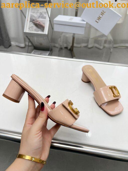 Replica Dior C’est Heeled 50MM Slides in Nude Patent Calfskin 8