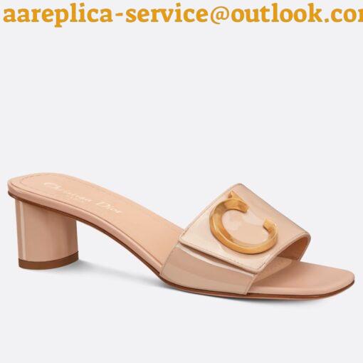 Replica Dior C’est Heeled 50MM Slides in Nude Patent Calfskin 9