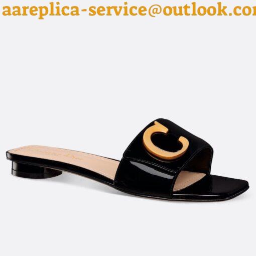 Replica Dior C’est Slides in Black Patent Calfskin