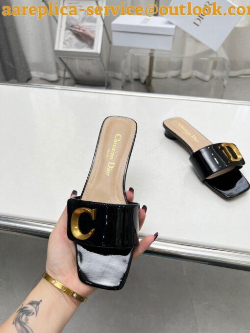 Replica Dior C’est Slides in Black Patent Calfskin 4