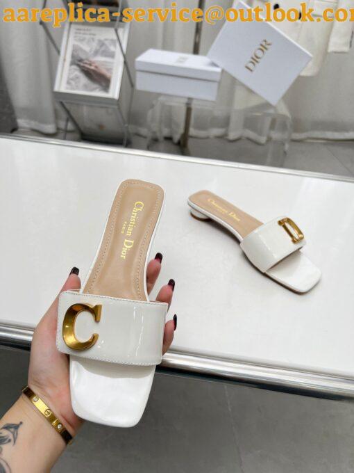 Replica Dior C’est Slides in White Patent Calfskin 4