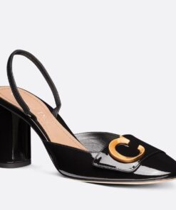 Replica Dior C’est Slingback Pumps 80MM in Black Patent Calfskin