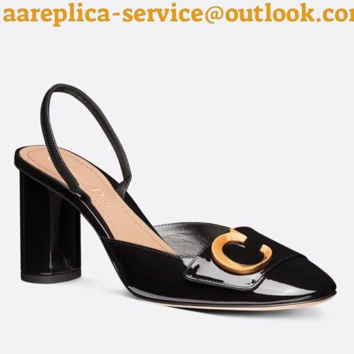 Replica Dior C’est Slingback Pumps 80MM in Black Patent Calfskin