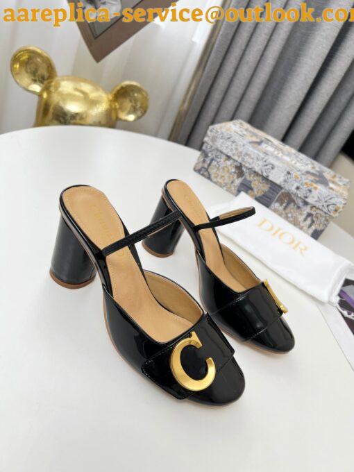 Replica Dior C’est Slingback Pumps 80MM in Black Patent Calfskin 3