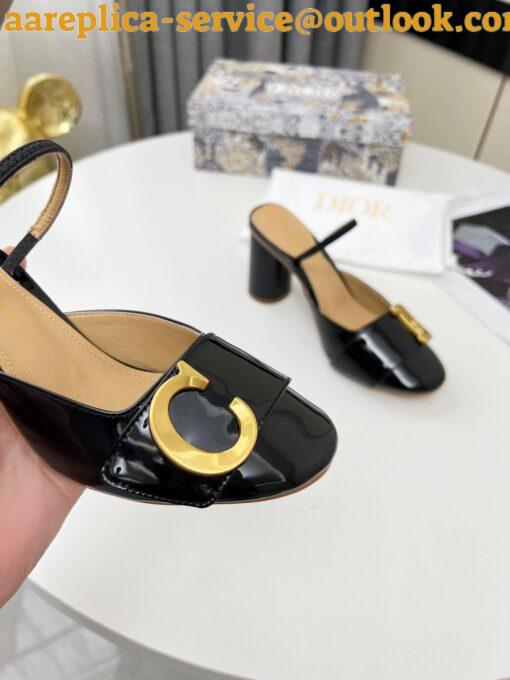 Replica Dior C’est Slingback Pumps 80MM in Black Patent Calfskin 8