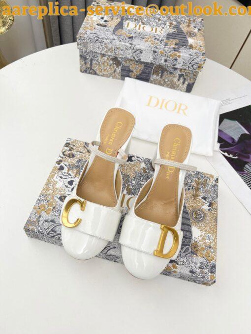 Replica Dior C’est Slingback Pumps 80MM in White Patent Calfskin 5