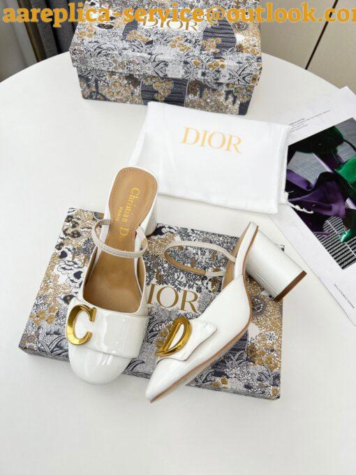 Replica Dior C’est Slingback Pumps 80MM in White Patent Calfskin 8