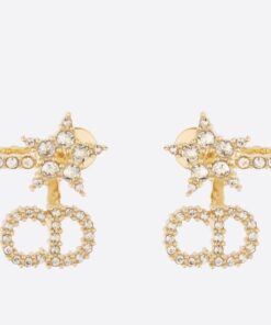 Replica Dior Clair D Lune Earrings In Gold-Finish Metal and White Crystals