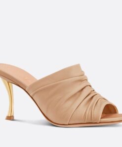 Replica Dior D-Fame Heeled Sandals In Beige Pleated Lambskin