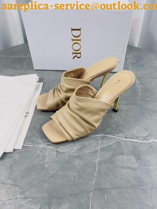 Replica Dior D-Fame Heeled Sandals In Beige Pleated Lambskin 3