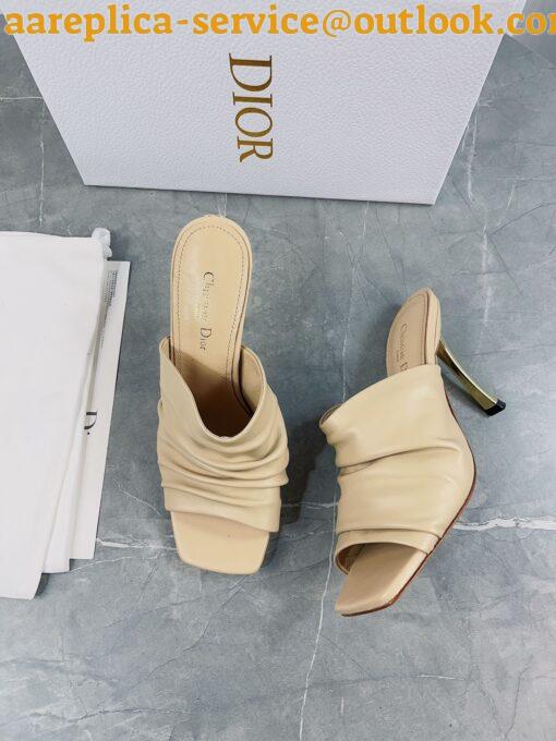 Replica Dior D-Fame Heeled Sandals In Beige Pleated Lambskin 4