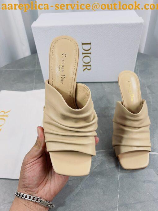 Replica Dior D-Fame Heeled Sandals In Beige Pleated Lambskin 5