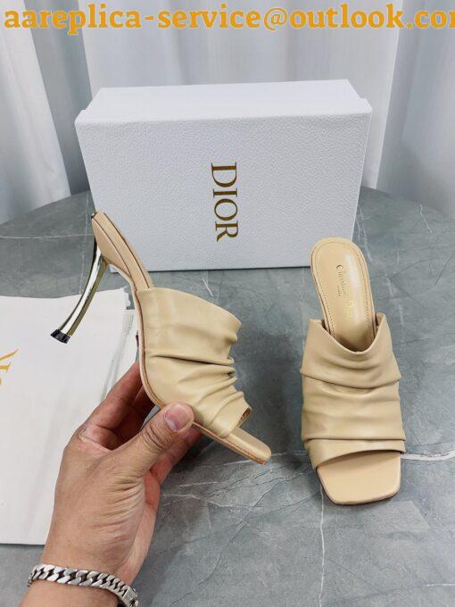 Replica Dior D-Fame Heeled Sandals In Beige Pleated Lambskin 6