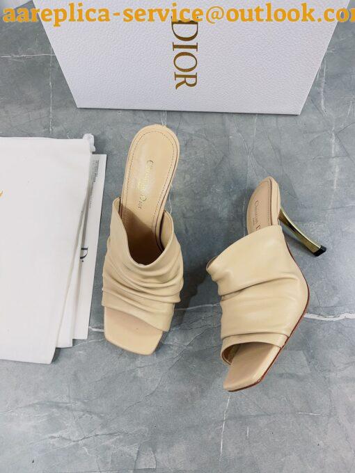 Replica Dior D-Fame Heeled Sandals In Beige Pleated Lambskin 7