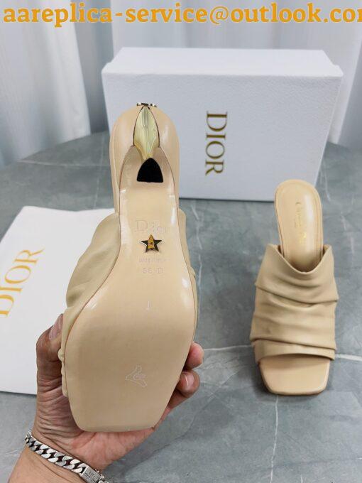 Replica Dior D-Fame Heeled Sandals In Beige Pleated Lambskin 8