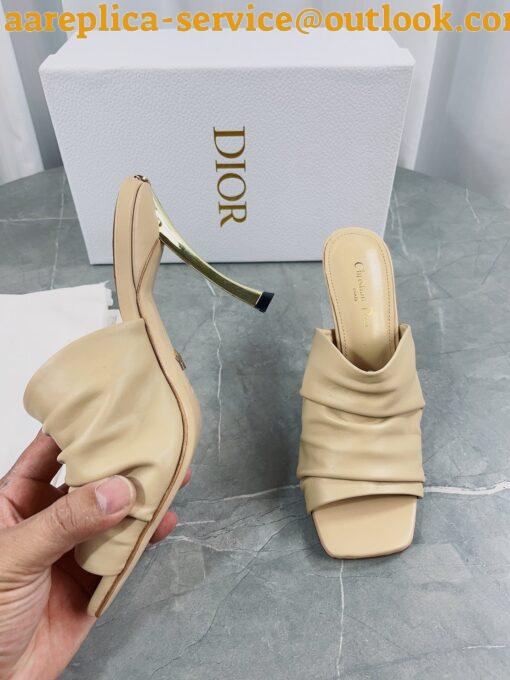 Replica Dior D-Fame Heeled Sandals In Beige Pleated Lambskin 9