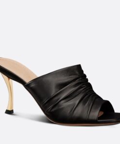 Replica Dior D-Fame Heeled Sandals In Black Pleated Lambskin