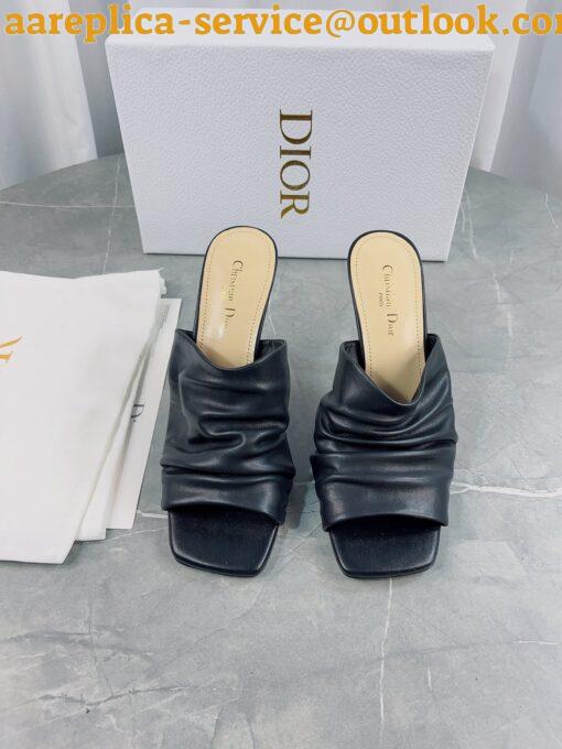 Replica Dior D-Fame Heeled Sandals In Black Pleated Lambskin 3