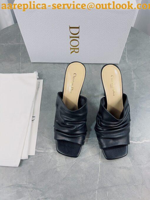 Replica Dior D-Fame Heeled Sandals In Black Pleated Lambskin 4