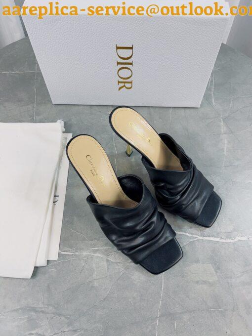 Replica Dior D-Fame Heeled Sandals In Black Pleated Lambskin 5