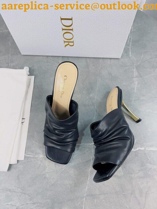 Replica Dior D-Fame Heeled Sandals In Black Pleated Lambskin 6