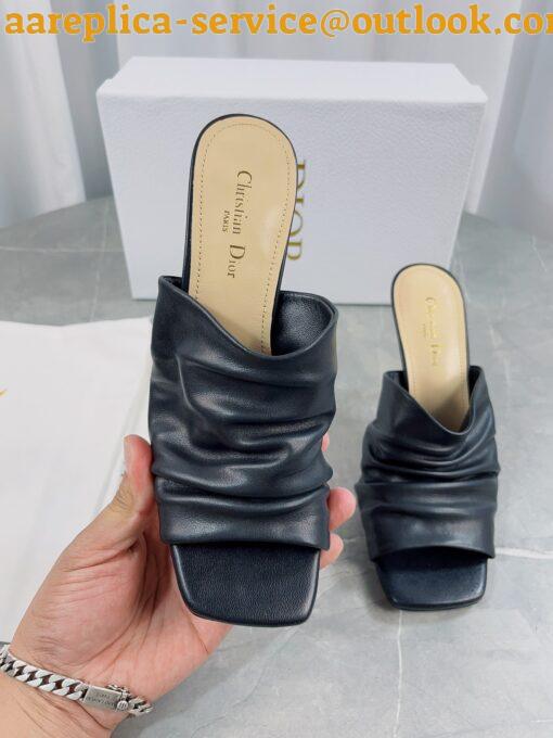 Replica Dior D-Fame Heeled Sandals In Black Pleated Lambskin 7