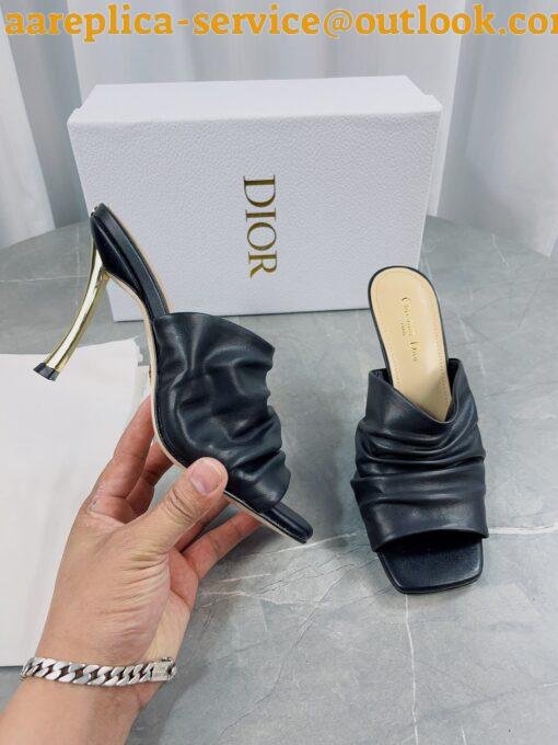 Replica Dior D-Fame Heeled Sandals In Black Pleated Lambskin 9