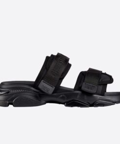 Replica Dior D-Wander Slides In Black Camouflage Fabric