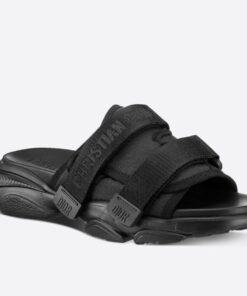 Replica Dior D-Wander Slides In Black Camouflage Technical Fabric