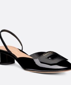 Replica Dior Day Slingback Pumps 35MM in Black Patent Calfskin