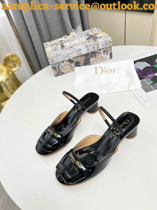 Replica Dior Day Slingback Pumps 35MM in Black Patent Calfskin 4