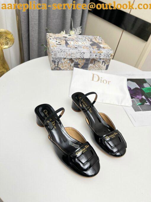 Replica Dior Day Slingback Pumps 35MM in Black Patent Calfskin 9