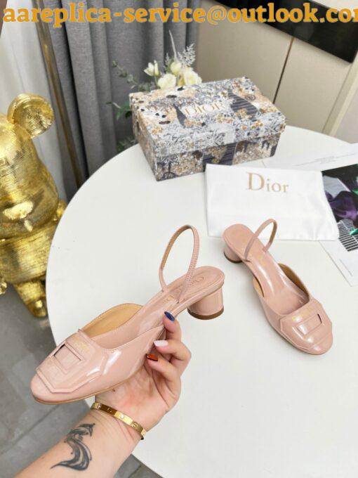 Replica Dior Day Slingback Pumps 35MM in Nude Patent Calfskin 9