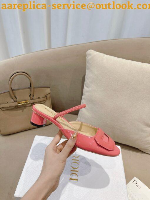 Replica Dior Day Slingback Pumps 35MM in Pink Patent Calfskin 3