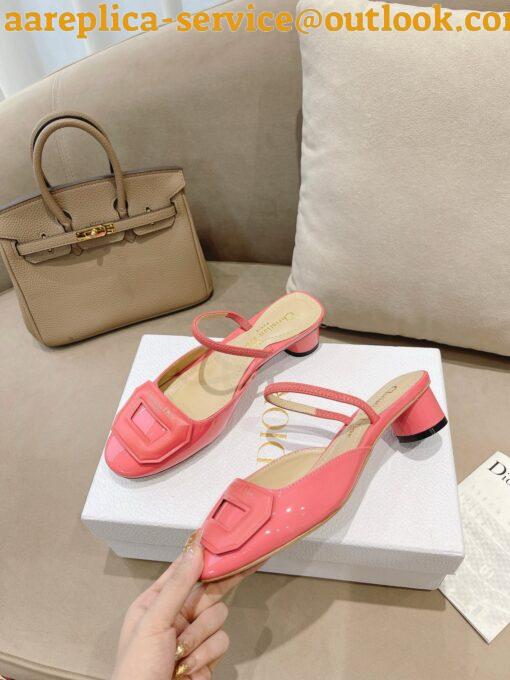 Replica Dior Day Slingback Pumps 35MM in Pink Patent Calfskin 8