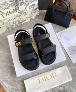 Replica Dior Dioract Slide Sandals In Black Lambskin