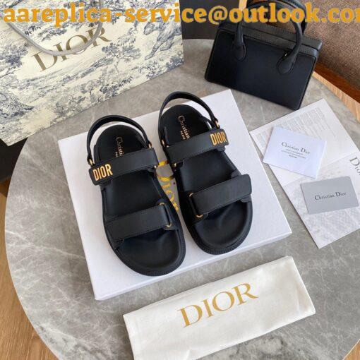 Replica Dior Dioract Slide Sandals In Black Lambskin