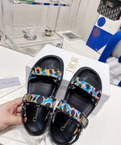 Replica Dior DiorAct Sandals In Blue Multicolor Mizza Printed Silk