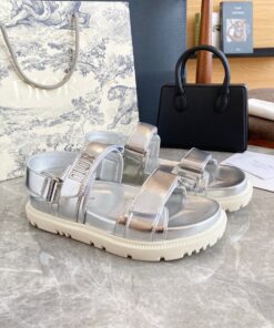 Replica Dior DiorAct Sandals In Silver Laminated Calfskin