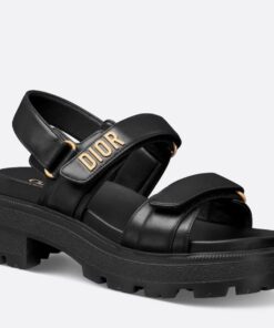 Replica Dior Dioract Platform Sandals in Black Lambskin