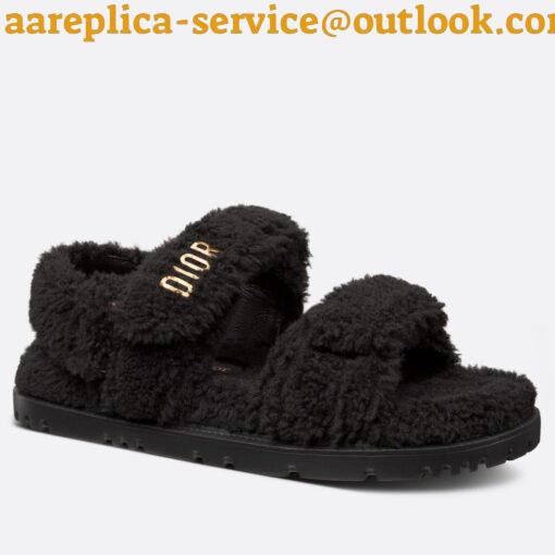 Replica Dior Dioract Sandals In Black Shearling 2