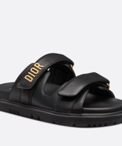 Replica Dior Dioract Slide Sandals In Black Lambskin 2