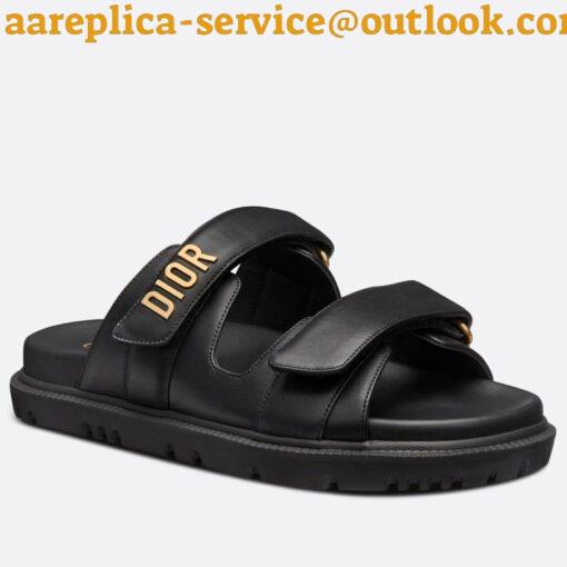 Replica Dior Dioract Slide Sandals In Black Lambskin 2