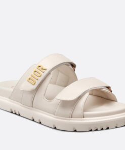 Replica Dior Dioract Slide Sandals In White Lambskin