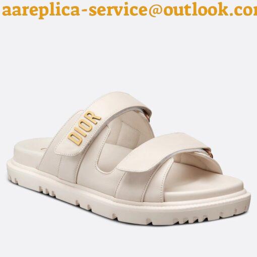 Replica Dior Dioract Slide Sandals In White Lambskin